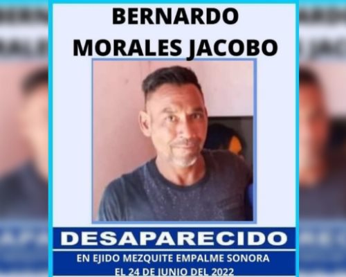 Solicitan apoyo para localizar a Bernardo Morales, desaparecido en Empalme