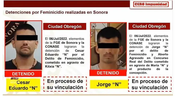  Detienen a dos presuntos feminicidas en Ciudad Obregón