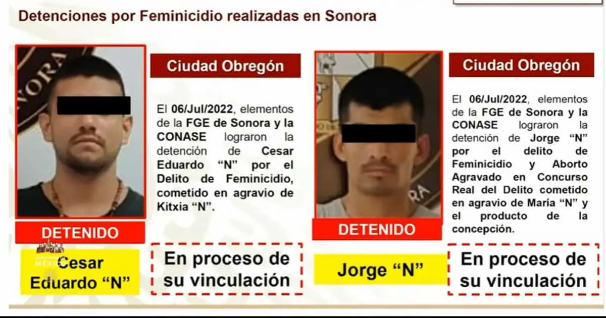 Cajeme con dos de 17 feminicidas detenidos en México la última semana