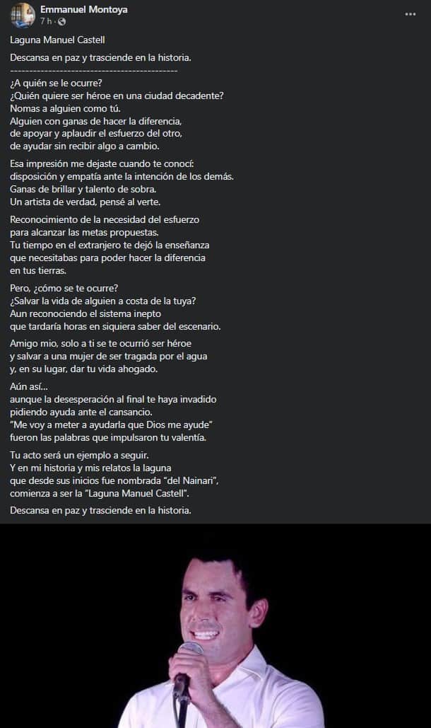 Por su heroísmo, piden renombrar Manuel Castell a la Laguna del Náinari