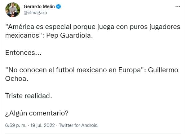 ¿Guardiola confundió a América con Chivas? Juega con puros mexicanos