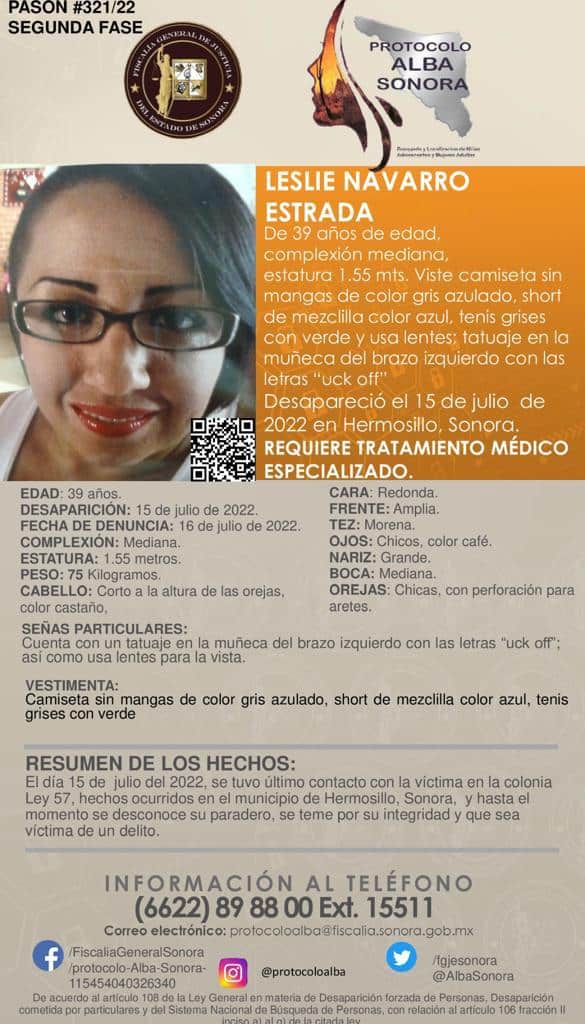 Leslie Navarro fue vista por última vez en la colonia Ley 57