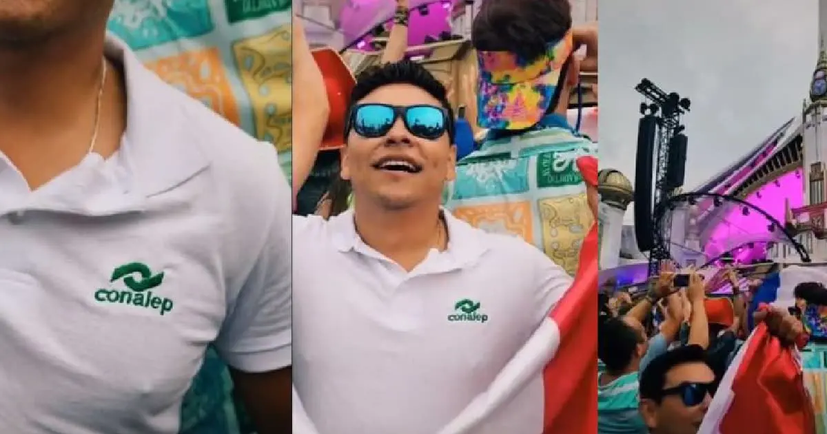 Joven porta uniforme de Conalep en concierto de Tomorrowland