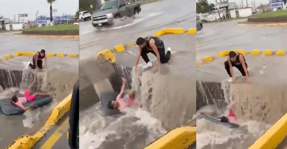 Video | Joven intenta surfear en canal y cae a coladera