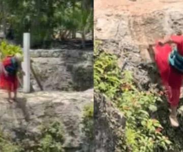 Abuelita se hace viral al echarse un clavado en cenote