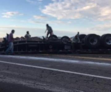 Trailero se queda dormido y vuelca en tramo carretero SLRC-Sonoyta