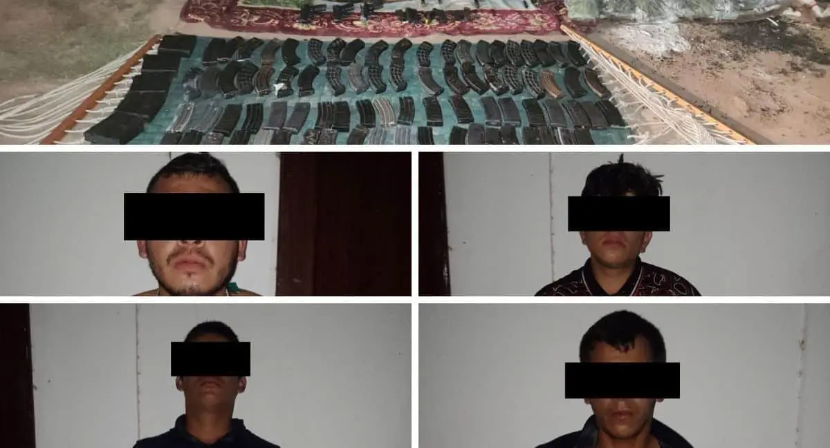 Aseguran a cuatro con fuerte cargamento de armas y drogas en Guaymas