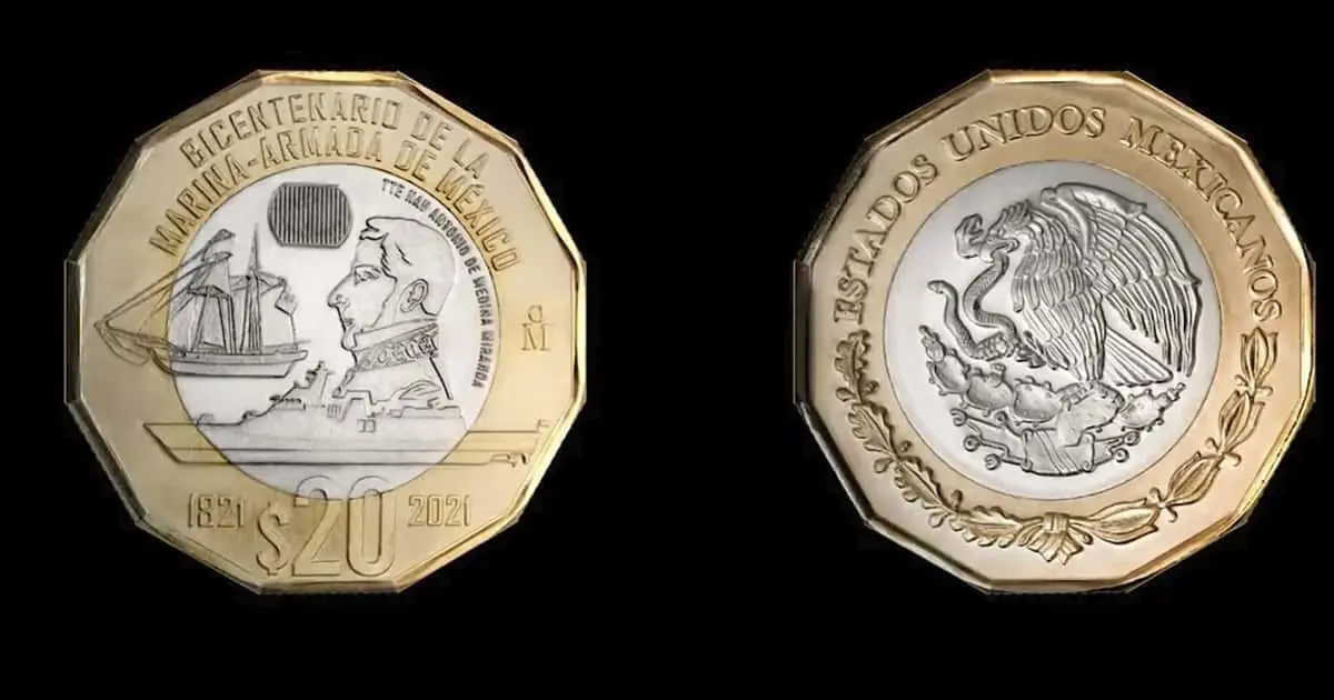 Nuevas monedas de 20 conmemoran Bicentenario de Marina-Armada