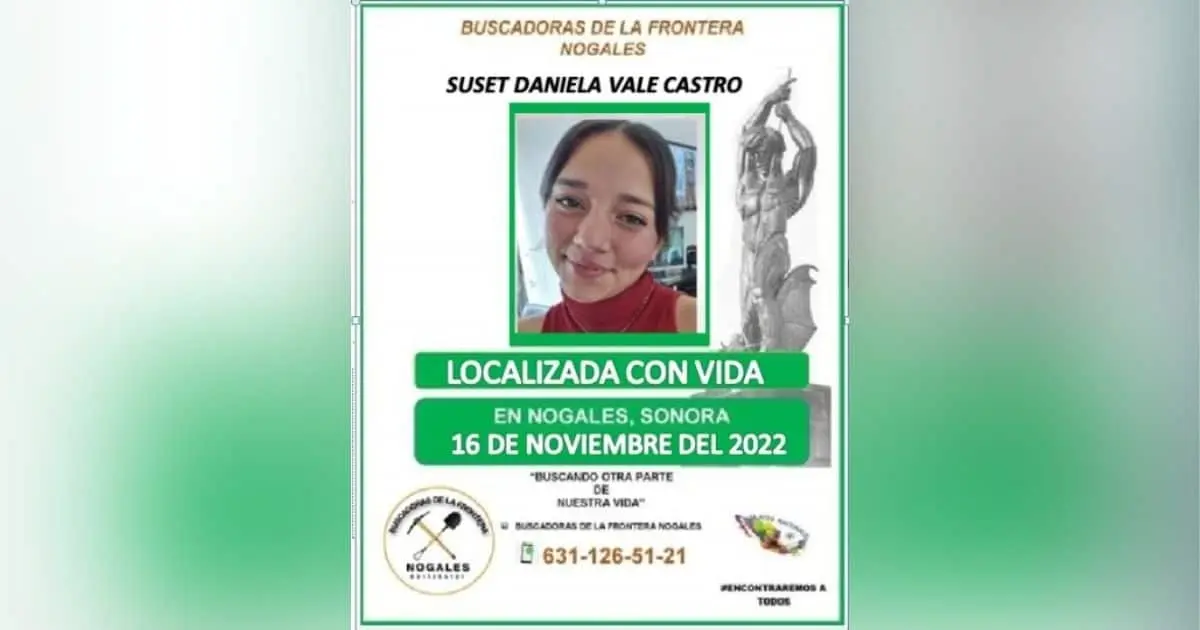 Localizan sana y salva a Suset Daniela, joven desaparecida en Nogales