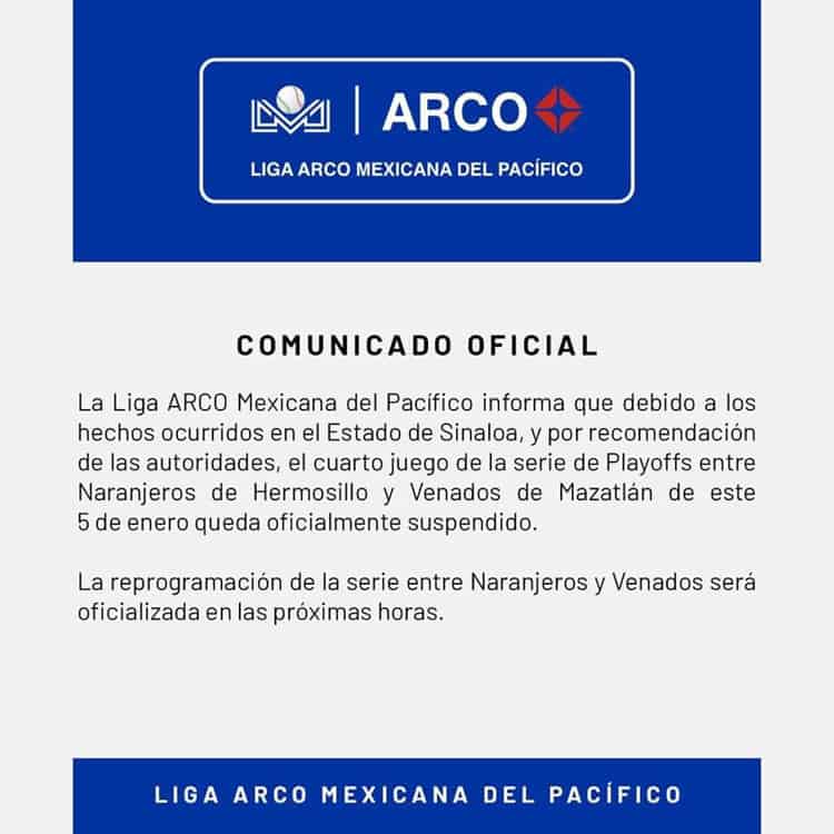 El cuarto juego de Naranjeros y Venados fue suspendido