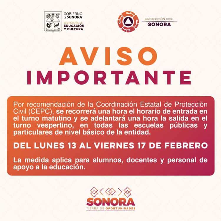 Volverán a recorrer entrada y salida en escuelas de Sonora