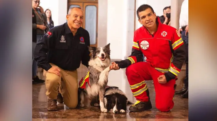 Orly y Balam son condecorados por el H. Cuerpo de Bomberos de San Juan del Río. (Foto: Tomada de Facebook / Gobierno del Estado de Querétaro)