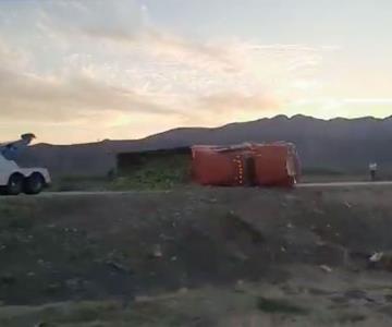 Volcadura de tractocamión en tramo Obregón-Guaymas genera caos vial