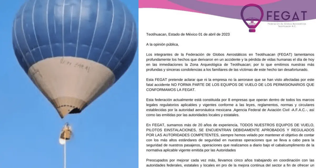 FEGAT aclara que globo incendiado no formaba parte de su equipo de vuelo