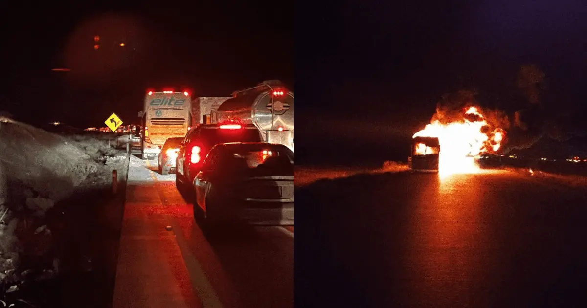 Se incendia autobús de pasajeros en la carretera Hermosillo-Guaymas