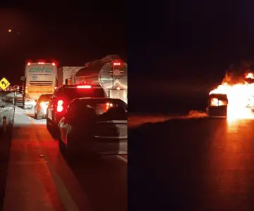 Se incendia autobús de pasajeros en la carretera Hermosillo-Guaymas