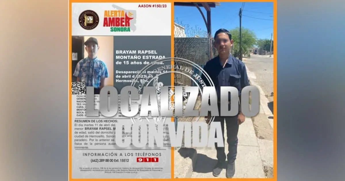Localizan sano y salvo a menor desaparecido al sur de Hermosillo