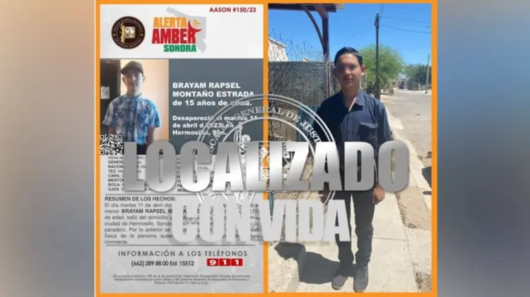 La Alerta Amber fue desactivada tras el hallazgo del menor. (Imagen: Cortesía de Fiscalía de Sonora)