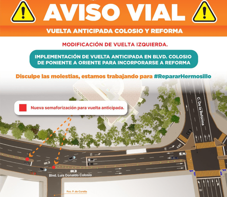 Estos serán los cambios viales que tendrá el crucero de Reforma y Colosio