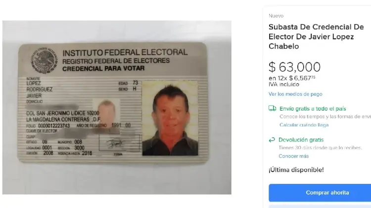 Subastan credencial de elector de Chabelo (Foto: Especial/EXPRESO)