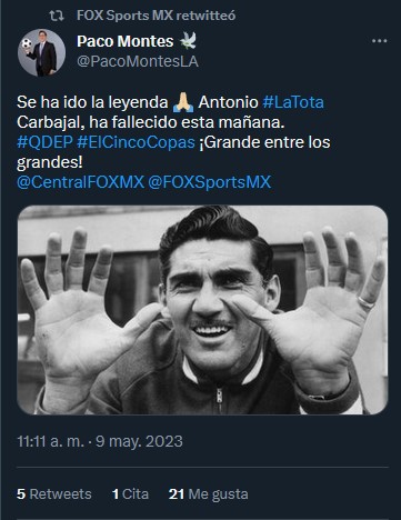 La leyenda, Antonio La Tota Carbajal, fallece a los 93 años