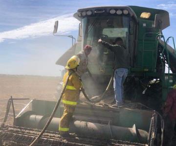 Suman tres trilladoras incendiadas en el Valle del Mayo