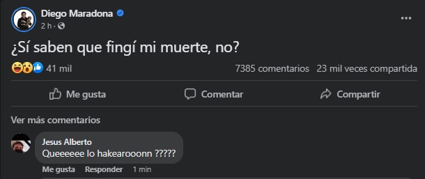 ¿Diego? Cuenta de Facebook de Maradona comparte mensajes irracionales