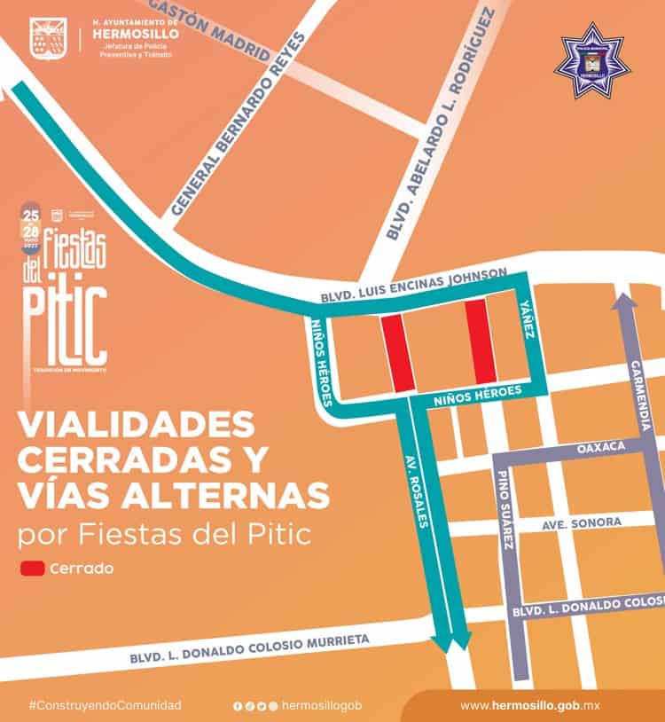 Rutas alternas a la avenida Pino Suarez durante las Fiestas del Pitic