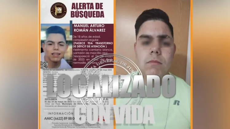 La Fiscalía de Sonora informó sobre el hallazgo de Manuel Arturo Román Álvarez. (Foto: Cortesía)