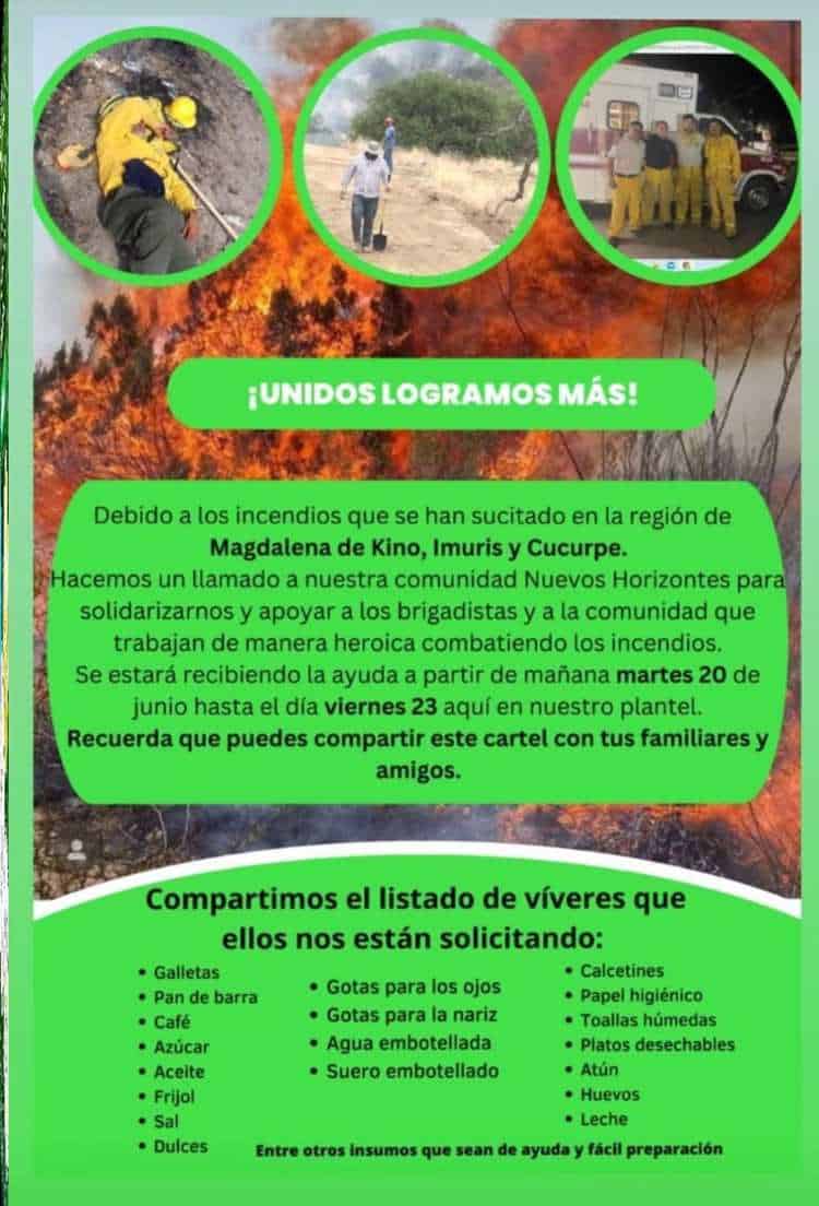 Escuela será centro de acopio para brigadas que combaten incendio en Ímuris