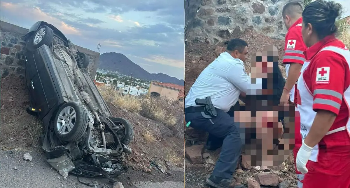 Volcamiento en Guaymas deja dos personas lesionadas