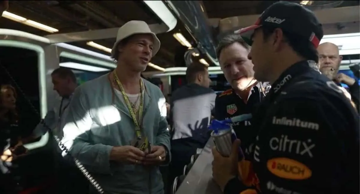 Checo Pérez y Brad Pitt se ven las caras en el GP de Gran Bretaña