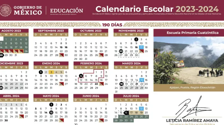 Calendario de la SEP 2023-2024. (Foto: Cortesía)