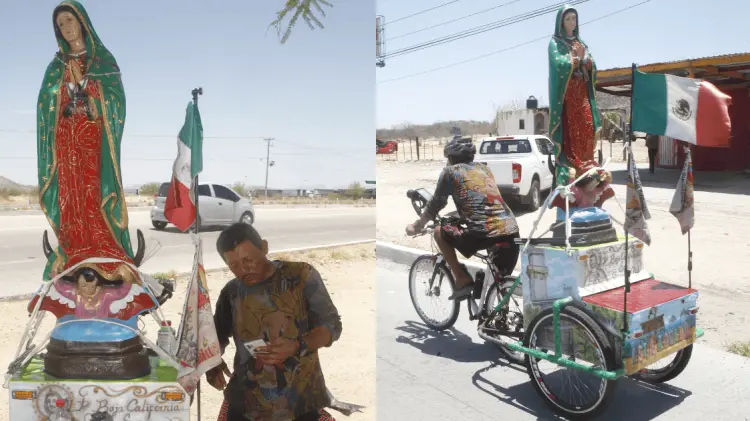 David González lleva una figura de la Virgen en su travesía. (Foto: Jesús Ballesteros/EXPRESO)