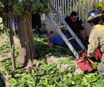 Hombre de la tercera edad lesionado tras quedar atorado en árbol