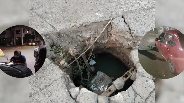 Al menos 7 vehículos han caído en alcantarilla en Guaymas (Foto:Blanca Ruelas/EXPRESO)
