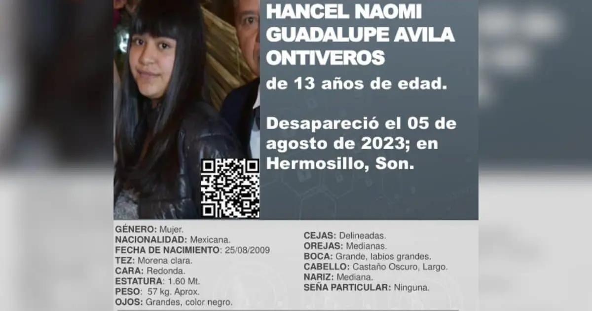 Activan Alerta Amber para localizar a Hancel Naomi Ávila en Hermosillo