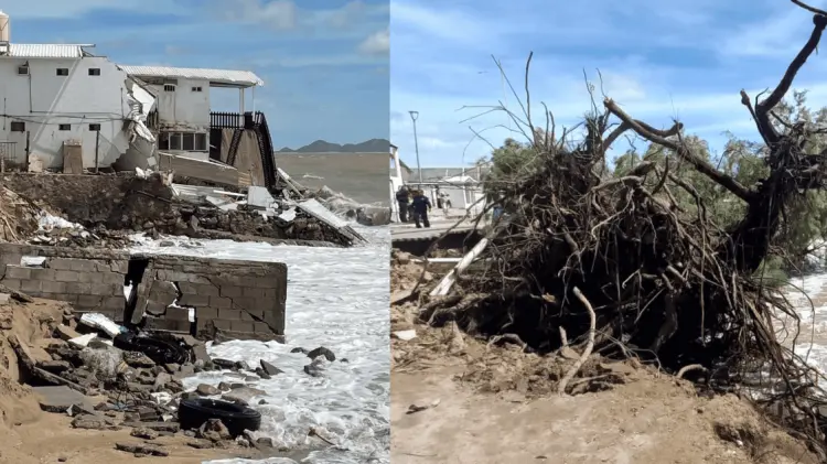 Se derrumbó el Hotel Vista del Mar y un árbol en Bahía de Kino. (Foto: Sandra Solís/EXPRESO)