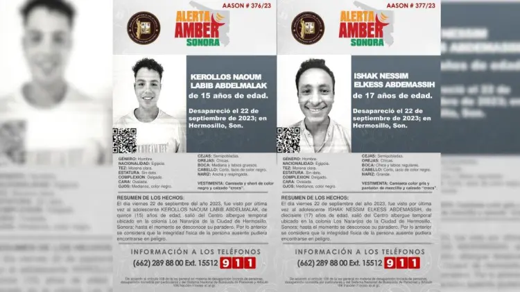 Alerta Amber para localizar a jóvenes egipcios en Hermosillo (Foto:Especial/EXPRESO)