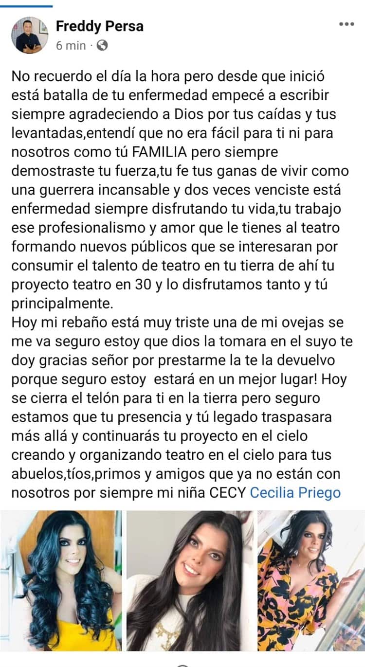 Anuncian el fallecimiento de la actriz Cecilia Priego