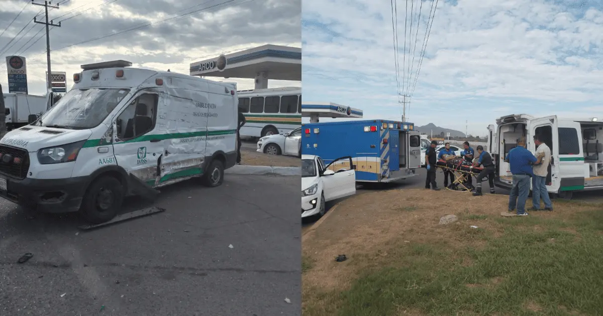 Ambulancia vuelca en la salida sur de Empalme; 4 heridos
