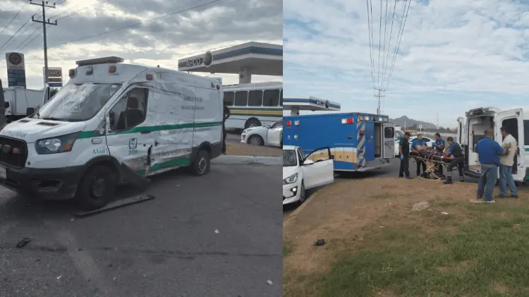 Una ambulancia del IMSS volcó en la carretera México 15. (Foto: Especial/EXPRESO)