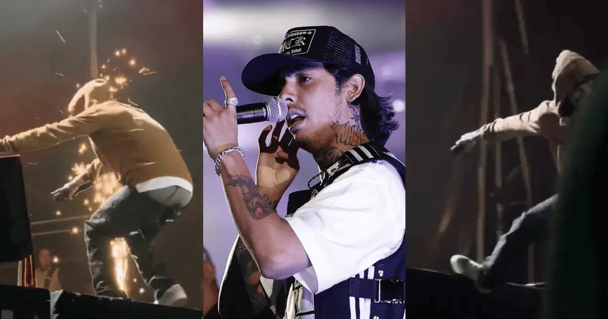 Natanael Cano sufre aparatosa caída del escenario a mitad de su concierto