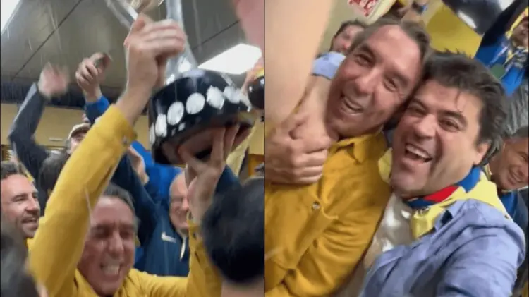 Celebración de Emilio Azcárraga en el vestuario del América. (Foto: Especial / EXPRESO)