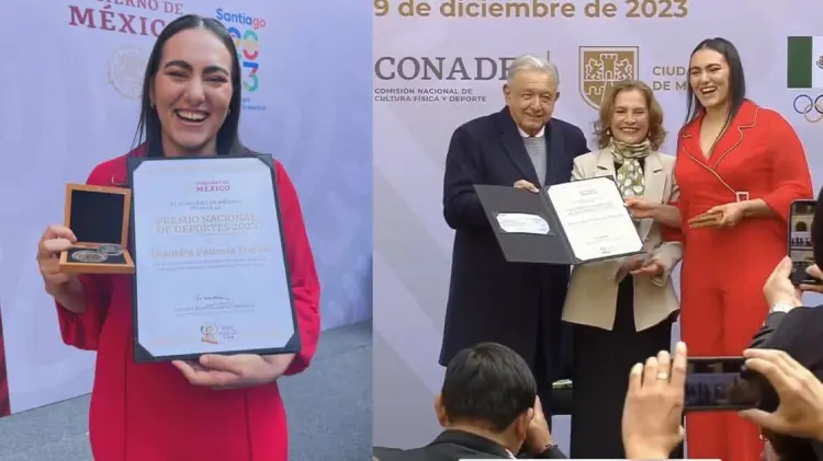 Alejandra Valencia recibió el premio a manos del presidente López Obrador. (Foto: Especial/EXPRESO)