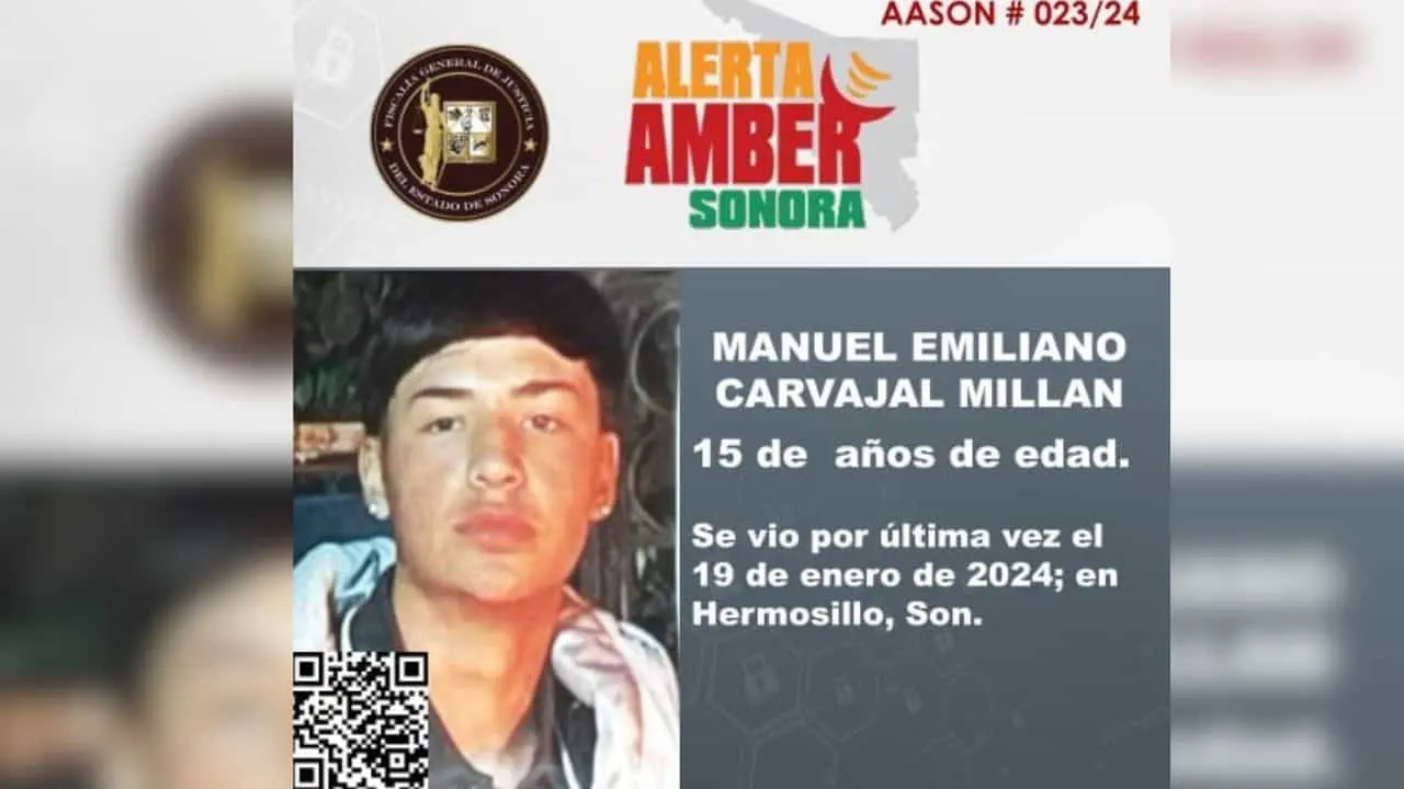 Activan Alerta Amber para localizar a menor Manuel Emiliano Carvajal Millan