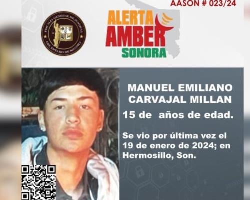 Activan Alerta Amber para localizar a menor Manuel Emiliano Carvajal Millan