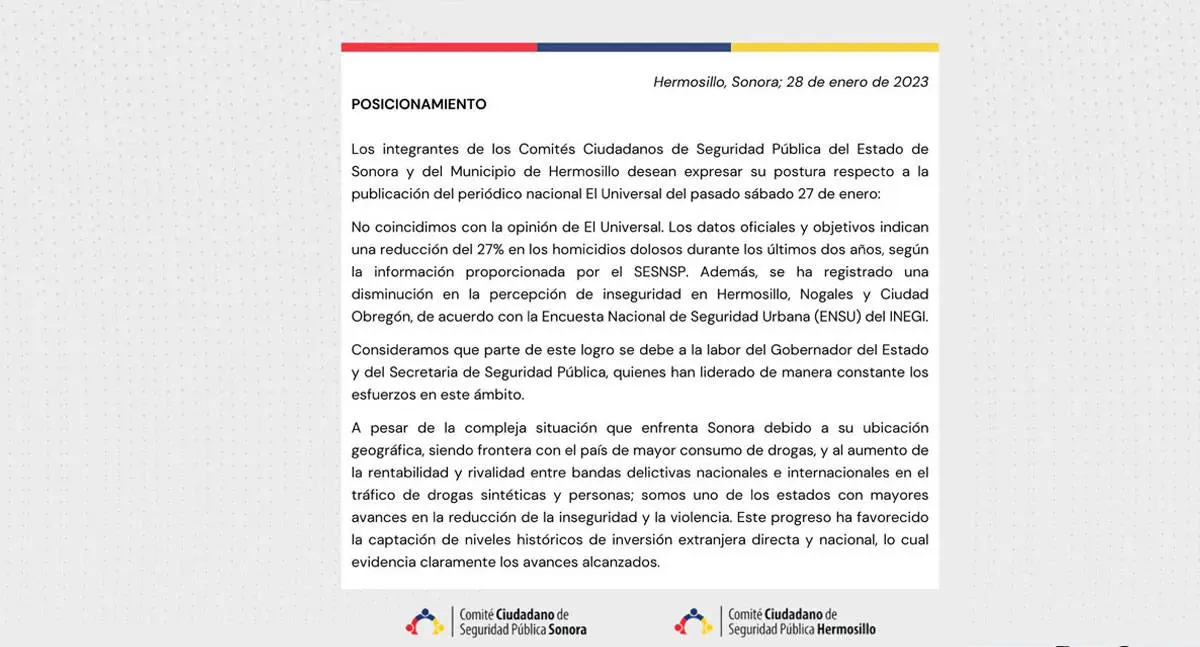 Comités Ciudadanos rechazan que haya omisión del Gobierno en seguridad