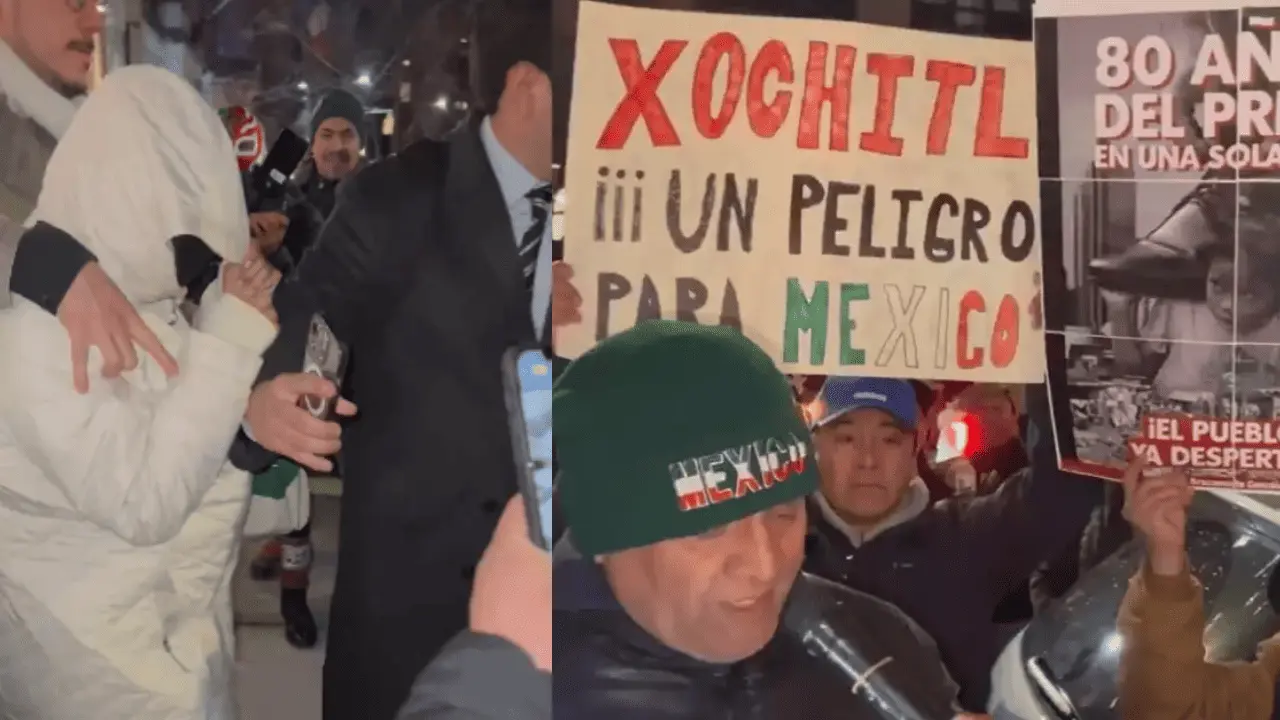 Seguidores de AMLO protestan contra Xóchitl Gálvez en Nueva York