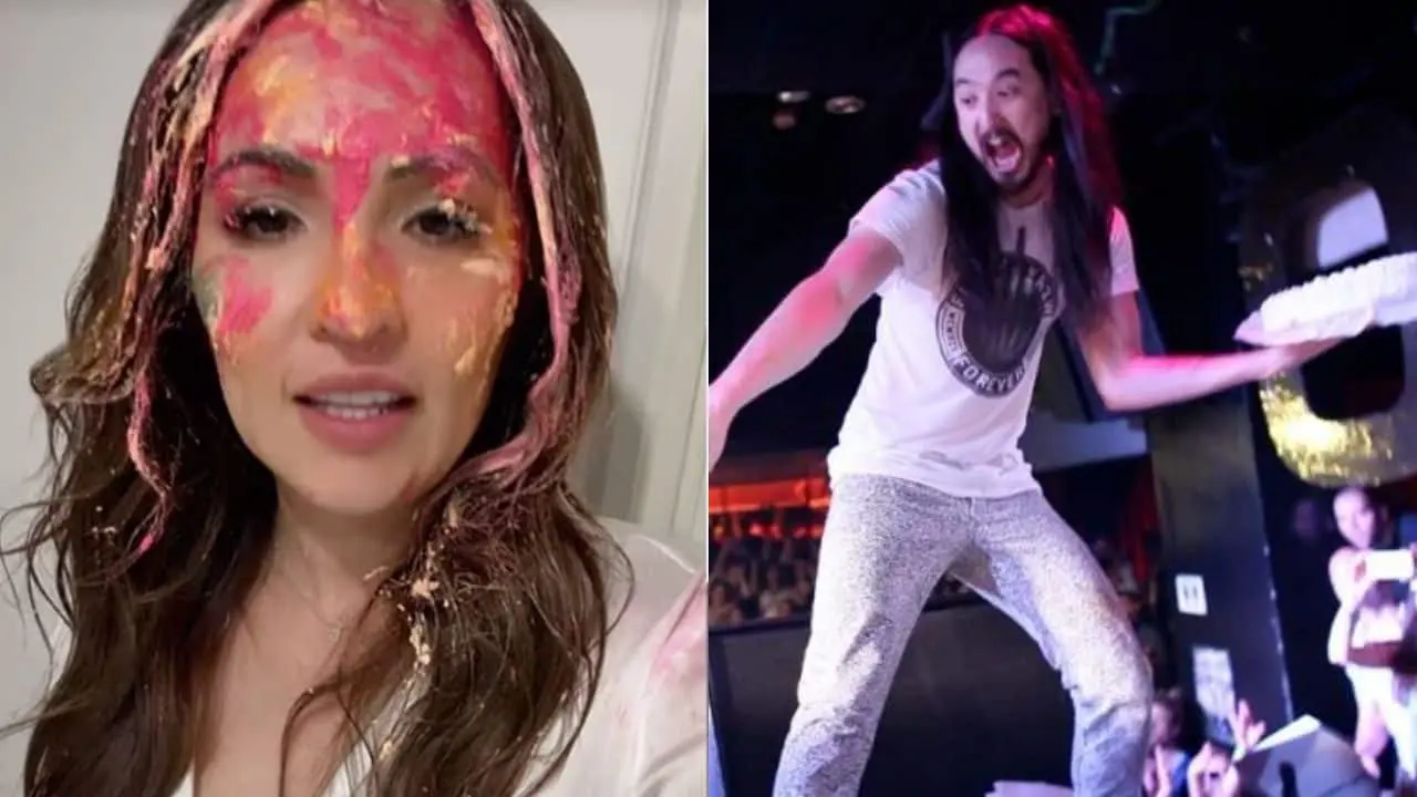 Steve Aoki lanza pastelazo a Biby Rabelo, alcaldesa de Campeche